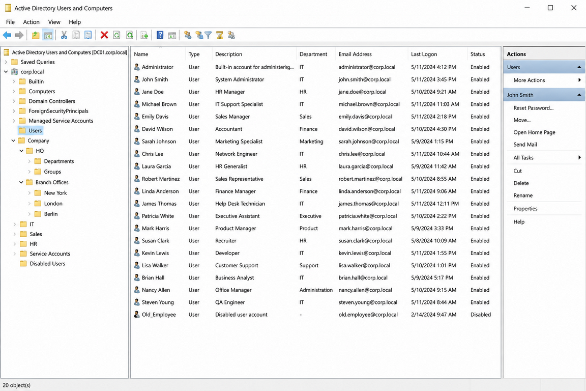 Active Directory — Users & Computers (Users)
