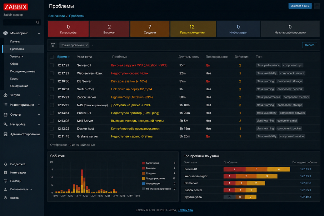 Zabbix — Events & Triggers (Event List)